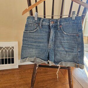 Madewell classic high waisted blue jean ripped edge shorts